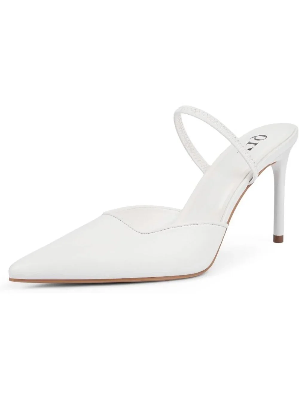 Women White Pu Leather Closed Pointed Toe Sexy Slip on Backless High Heel Sandal